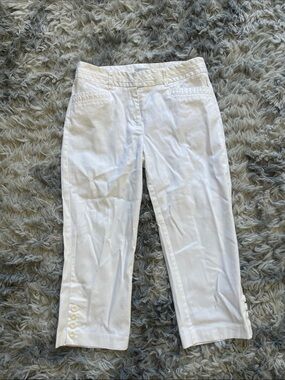 White Cropped Button-Hem Pants